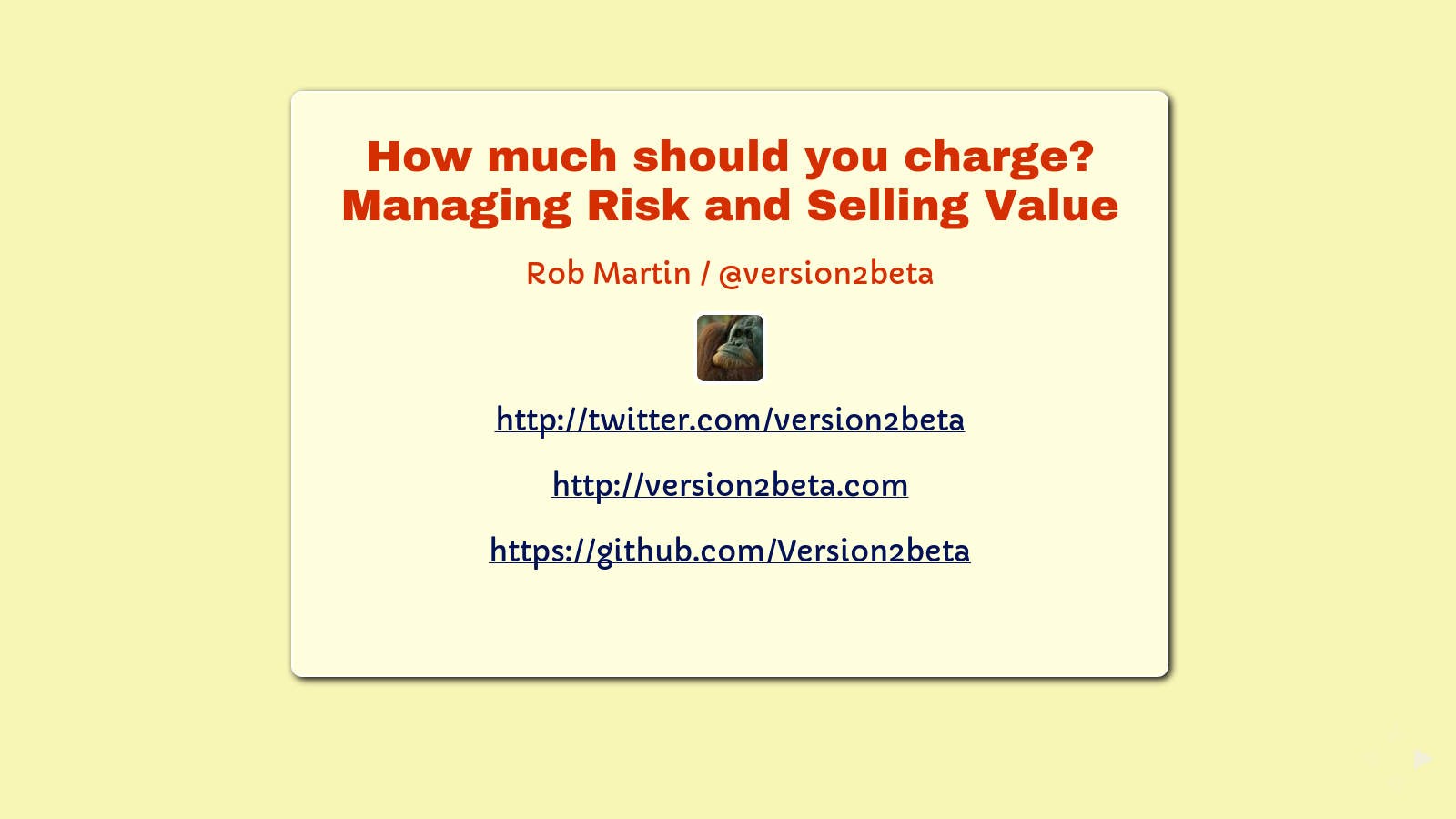 Slide: @version2beta and contact information