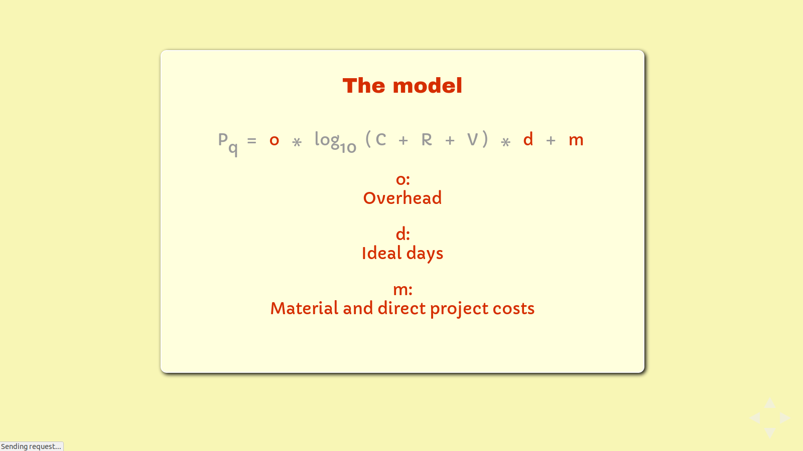 Slide: The formula, highlighting 'o', 'd', and 'm'