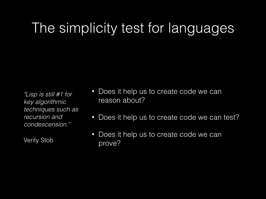 Slide: The simplicity test for languages.
